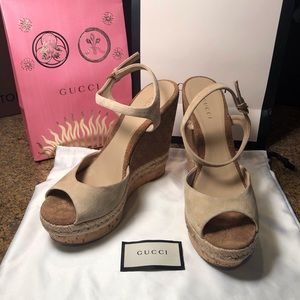 Authentic Gucci cork wedge Guccissima